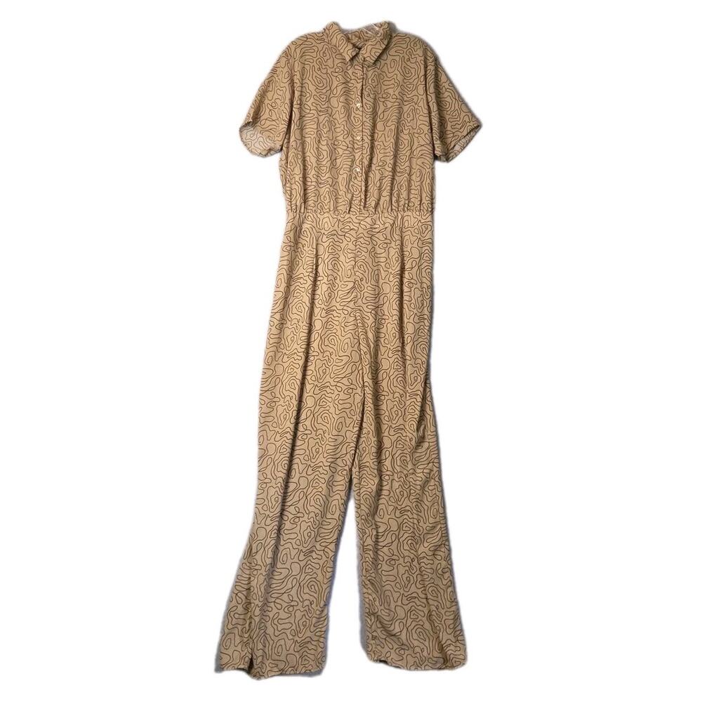 Fashion Nova Mocha Abstract Print SS Take Control Jumpsuit Women's Plus 2X
